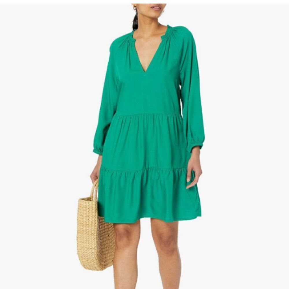 The Drop Women's @Caralynmirand Tiered Ruffle-Neck Tiered Mini Dress Size S NWT